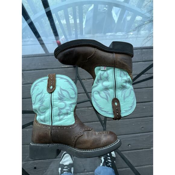 Justin Gypsy Cowboy Boots Brown Turquoise Teal L9981 Women Size 7 B - Picture 2 of 6